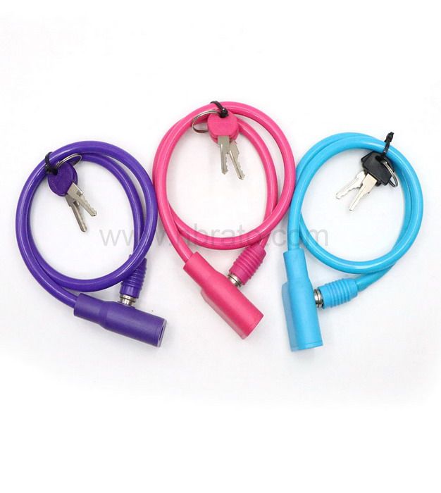 Colorful Anti Scratch Pink Lock 2 Keys Steel Cable Scooter Kids Bike Lock