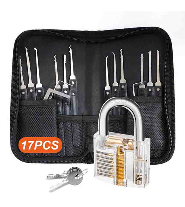 17 pieces pock picking tools with 1 cear practice and training locks for lock picking locksmith tool