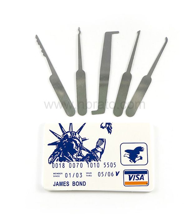 LOCKSMITH Tools VISA James Bond Credit Card Pick set 5 pcs Multi Hook lock pick tools