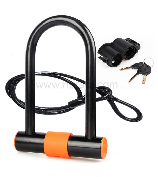 Bike U Lock with Cable Bike Lock Heavy Duty Bicycle U-Lock