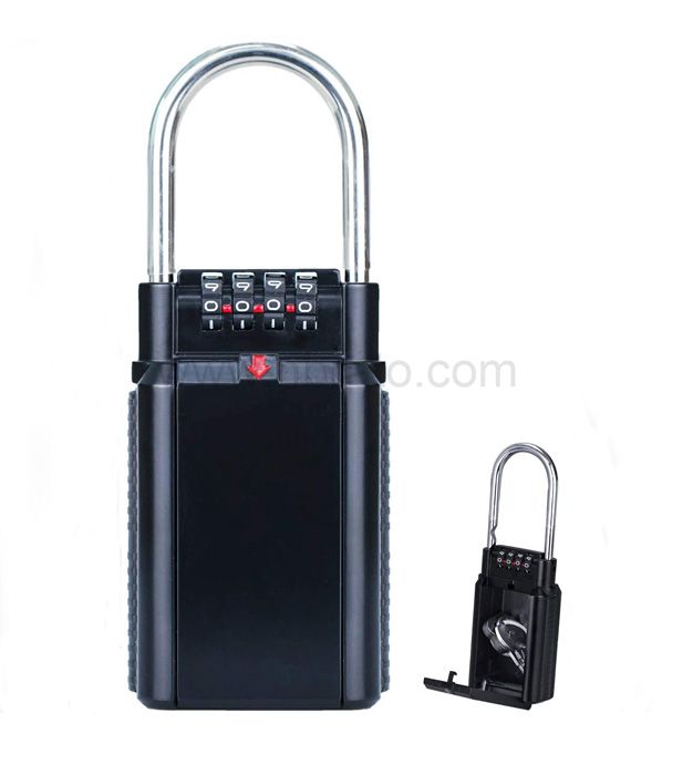 Portable anti theft metal hook key box with waterproof rain cover 4-digit code lock