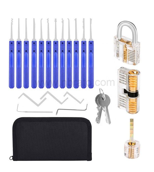 Stainless Steel 17 Tools 3 Locks 6 Keys and 3 Protective Cover Lock Pick Training Set