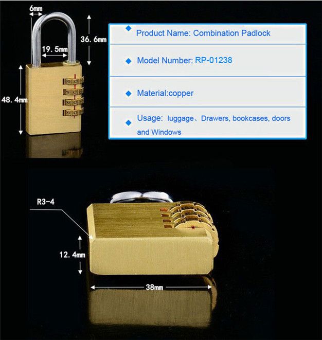 Anti Rust 38MM 4-Dial Solid Brass Resettable Padlock