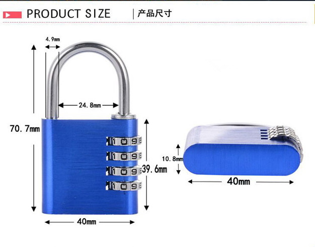 4 Digit Aluminum Alloy Combination Luggage Padlock