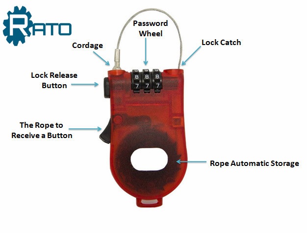 Plastic 3-Foot Retractable Cable Password Lock