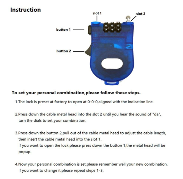 Plastic 3-Foot Retractable Cable Password Lock