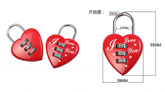 Heart Shape 3 Digit Combination Padlock