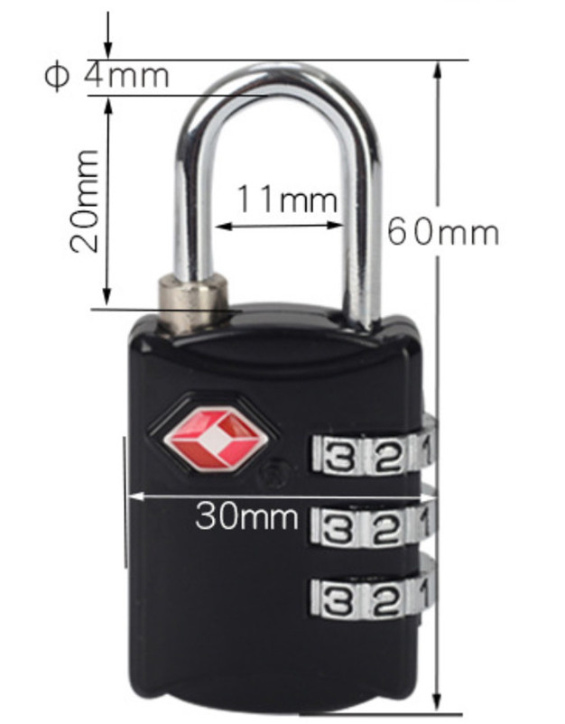 Black Security 3 Digit Combination TSA Luggage Lock