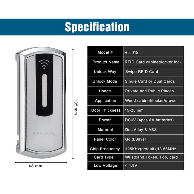 Magnetic Smart Card Sensor Locker Lock For Gym Spa Fitness Room