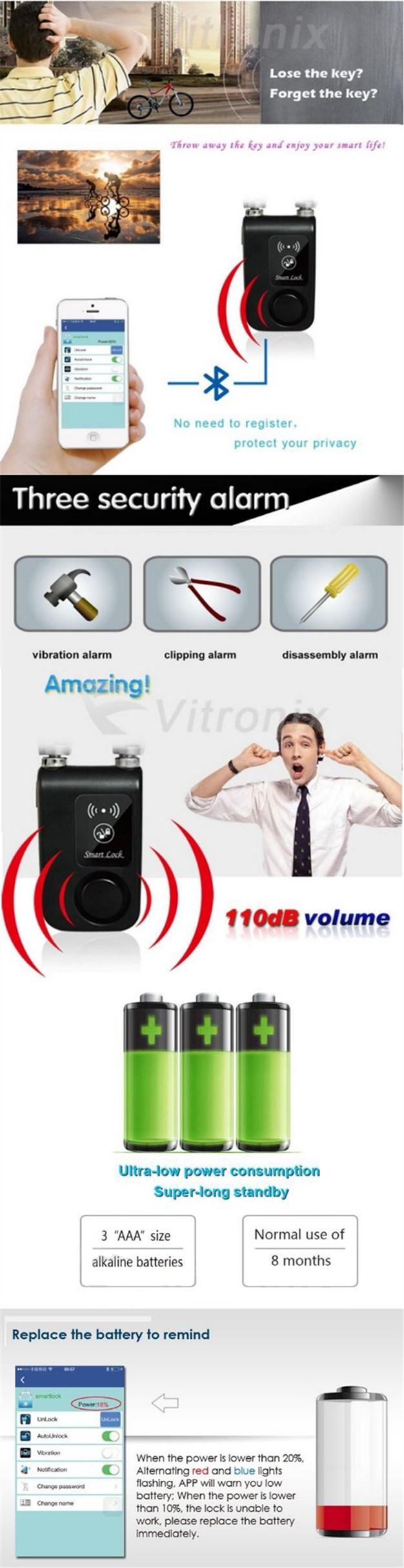 Smart Burglar Chain Electronic Bluetooth Bicycle Alarm Lock Smart Burglar Chain Electronic Bluetooth Bicycle Alarm Lock