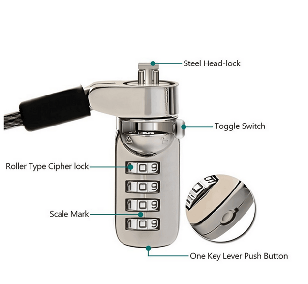 Anti-theft Hardware 4 Dial Combination Cable Notebook Lock