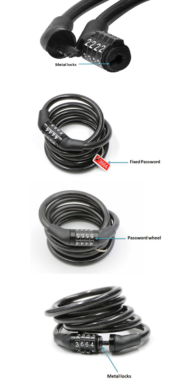 Steel Remote Anti-theft 4 Digit Bike Combination Cable Lock