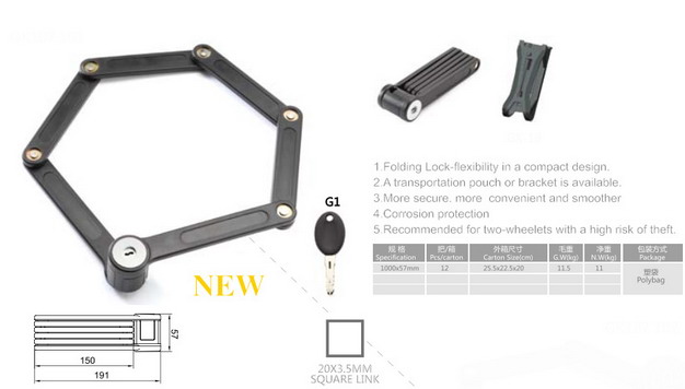 Hardened Steel Metal Folding Steel Joint Bicycle Lock