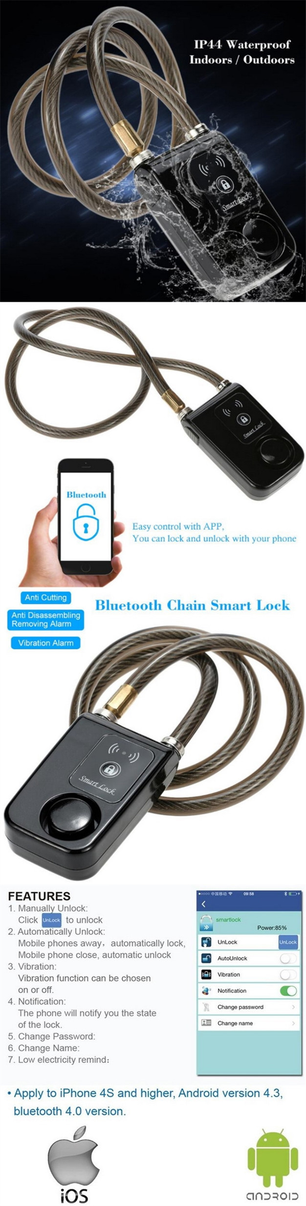 RE-024 Smart Burglar Chain Electronic Bluetooth Bicycle Alarm Lock