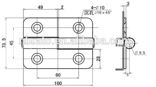 180 Degree Black Electrical Cabinet Door Corner Round Hinge