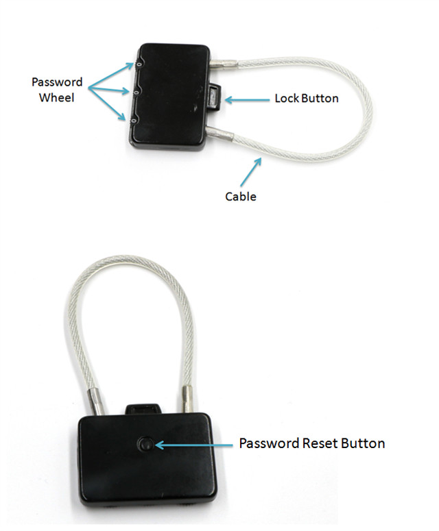 Small Zinc Alloy 3 Digit Combination Cable Padlock