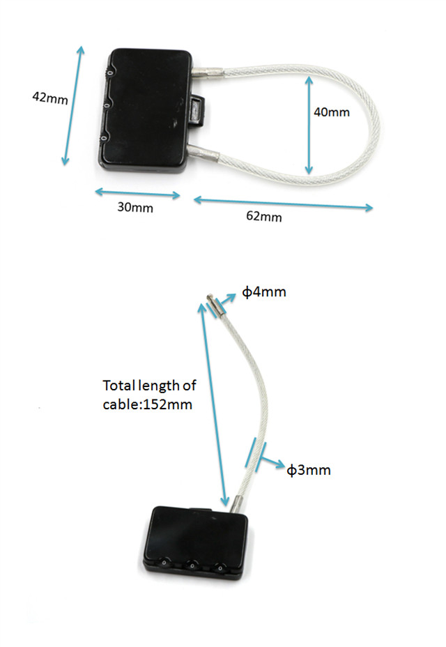 Small Zinc Alloy 3 Digit Combination Cable Padlock