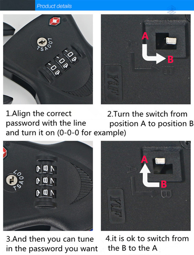 Combination TSA 3 Digital Colorful Luggage Belt Lock