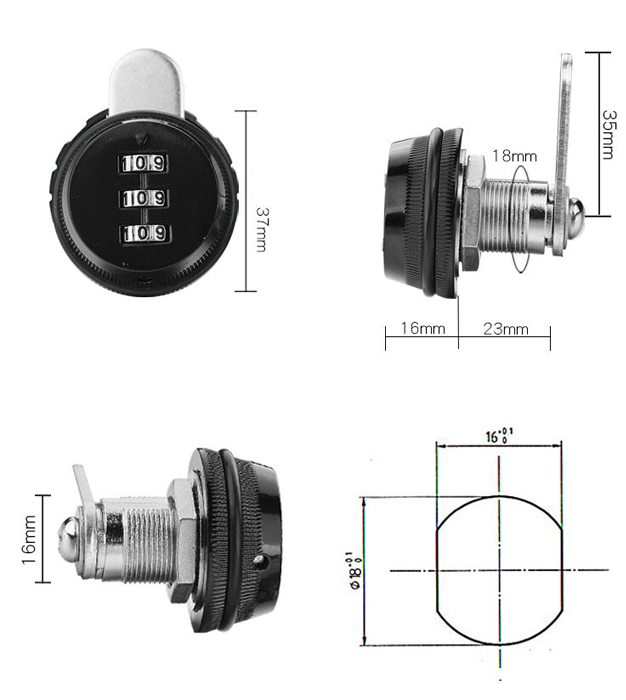 9503 Black Zinc Alloy Round Combination Cabinet Door Lock