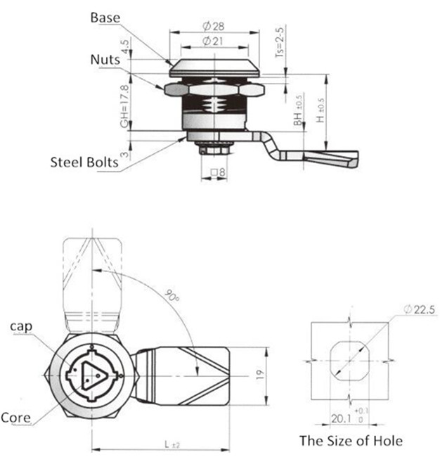 Square Triangle Shape Elevator Cam Key Lock Square Triangle Shape Elevator Cam Key Lock