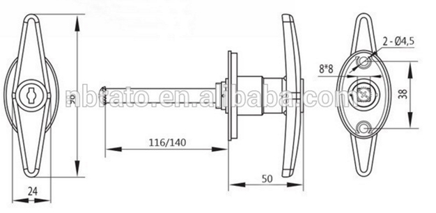 Black Universal Locking Square Shaft T Bar handle lock