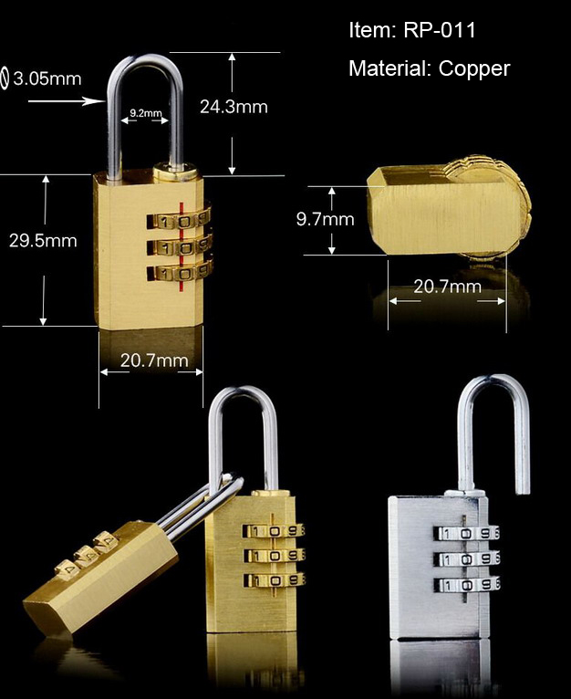 Small Brass 3 Digital Polishing Copper Padlock