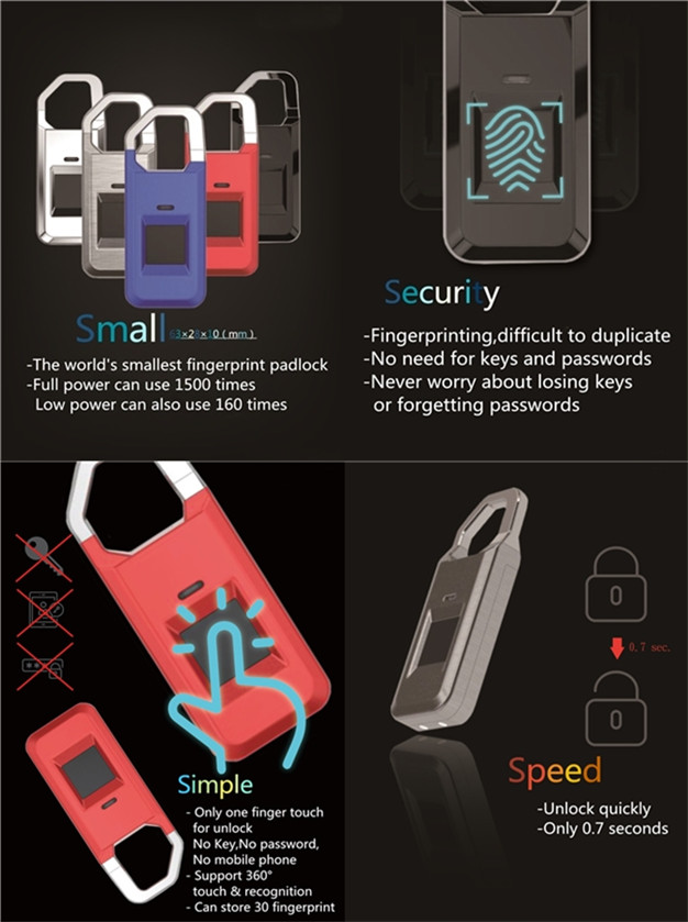 Top Security Small Electronic Biometric Fingerprint Scanner Padlock Top Security Small Electronic Biometric Fingerprint Scanner Padlock