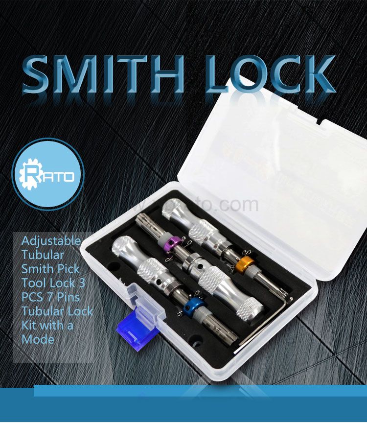 Adjustable Tubular Smith Pick Tool Lock 3 PCS 7 Pins Tubular Lock Kit with a Mode