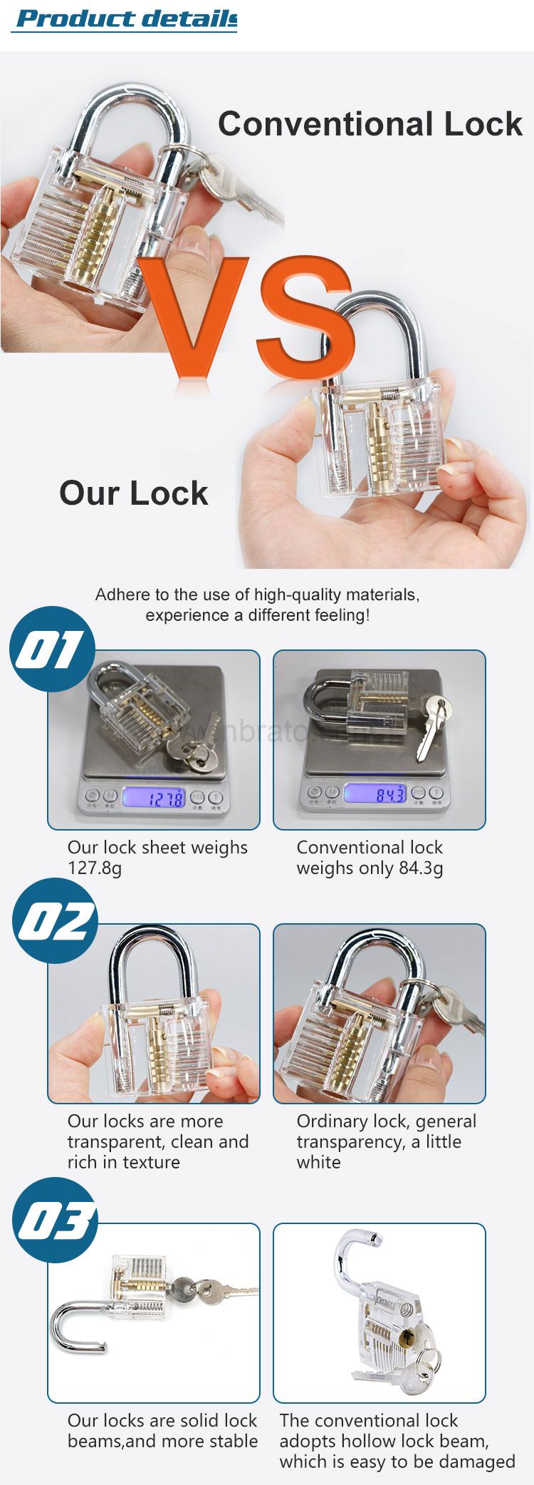 Stainless steel lock pick set 24PCS with 2 pcs transparent practice lock