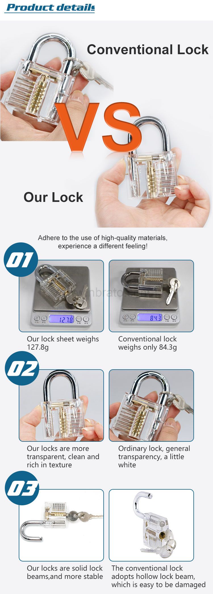 Stainless steel lock pick set 24PCS with 2 pcs transparent practice lock