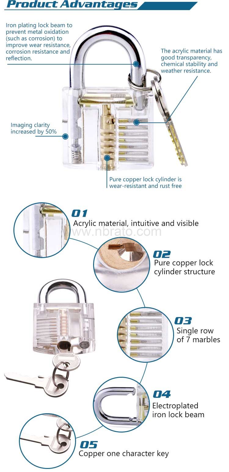 50MM Clear Transparent Cutaway Practice Tools for Locksmith Professional Training Skill Practice Lock