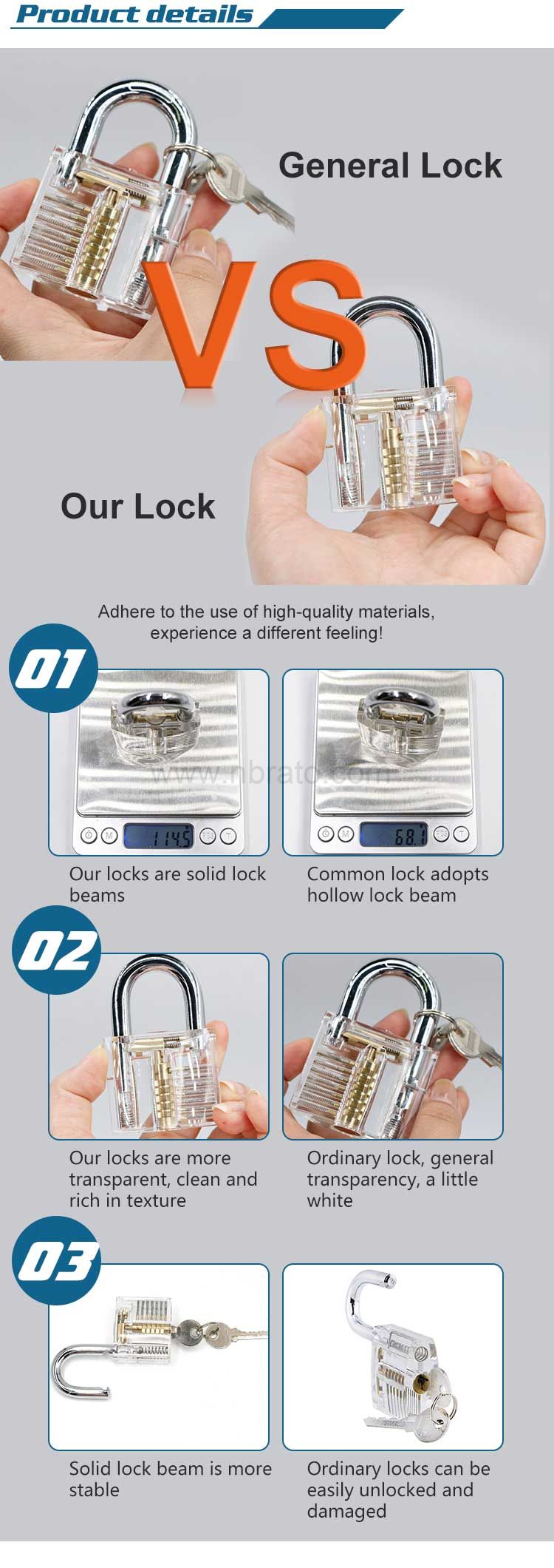 50MM Clear Transparent Cutaway Practice Tools for Locksmith Professional Training Skill Practice Lock