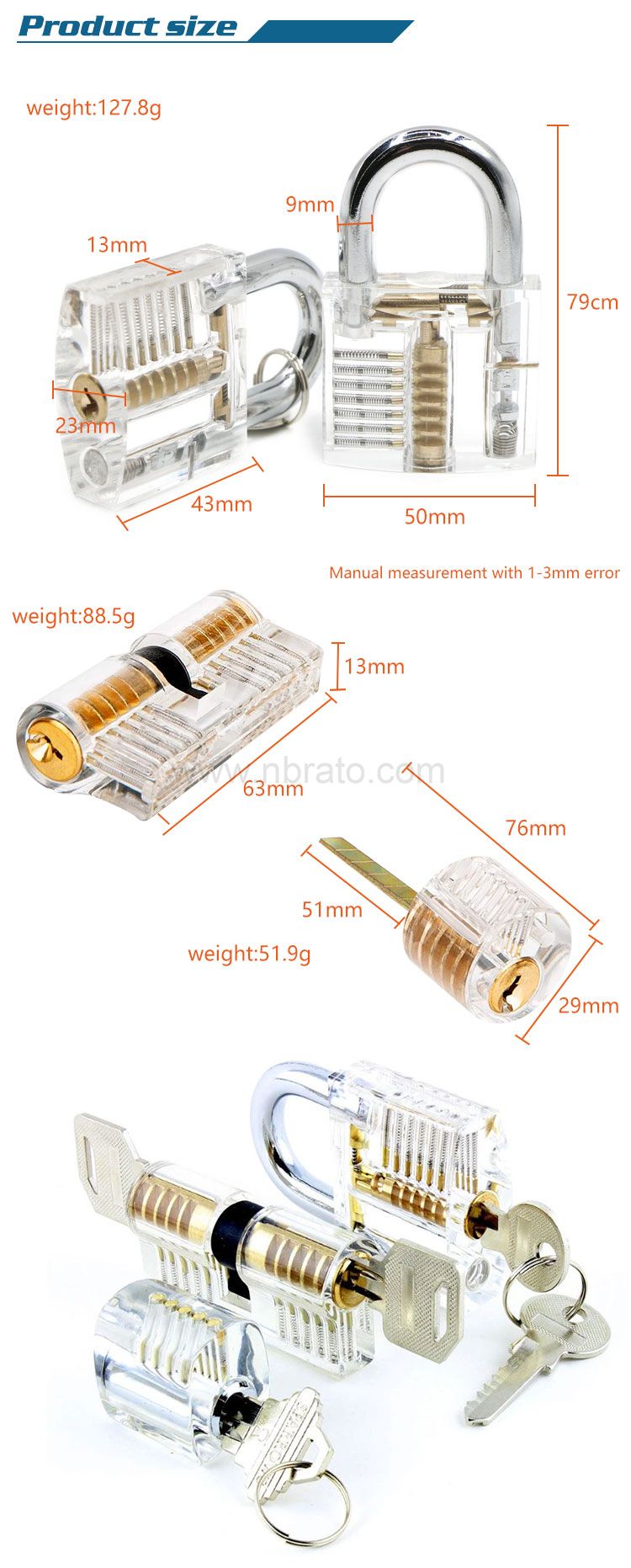 Home Repair Tool Set 3 PCS Locksmith Professional Practice Transparent Lock Repair Set