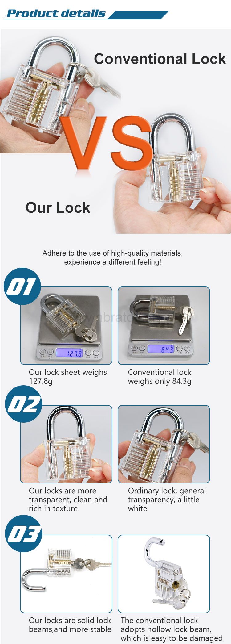 Home Repair Tool Set 3 PCS Locksmith Professional Practice Transparent Lock Repair Set