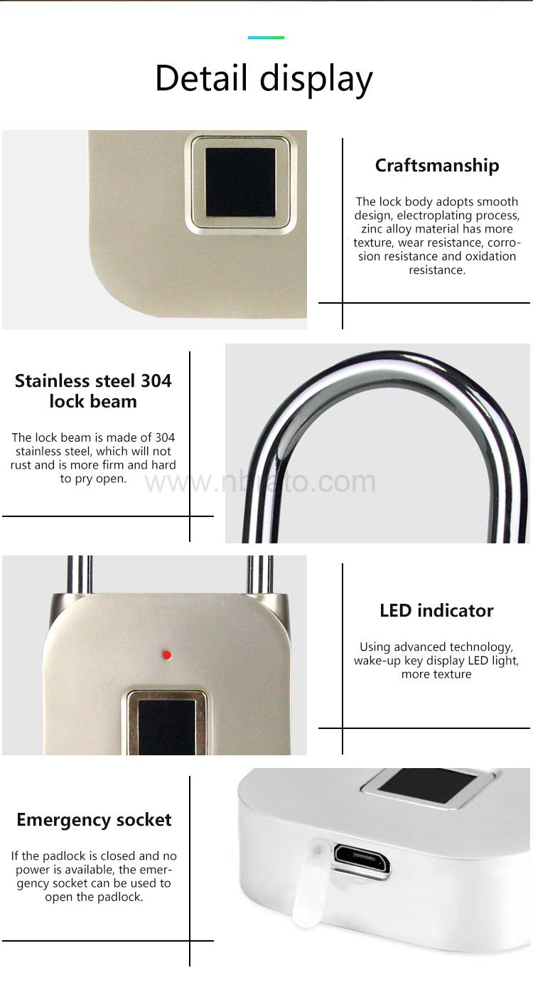 2020 new product high quality waterproof smart lock small keyless electronic lock Fingerprint padlock