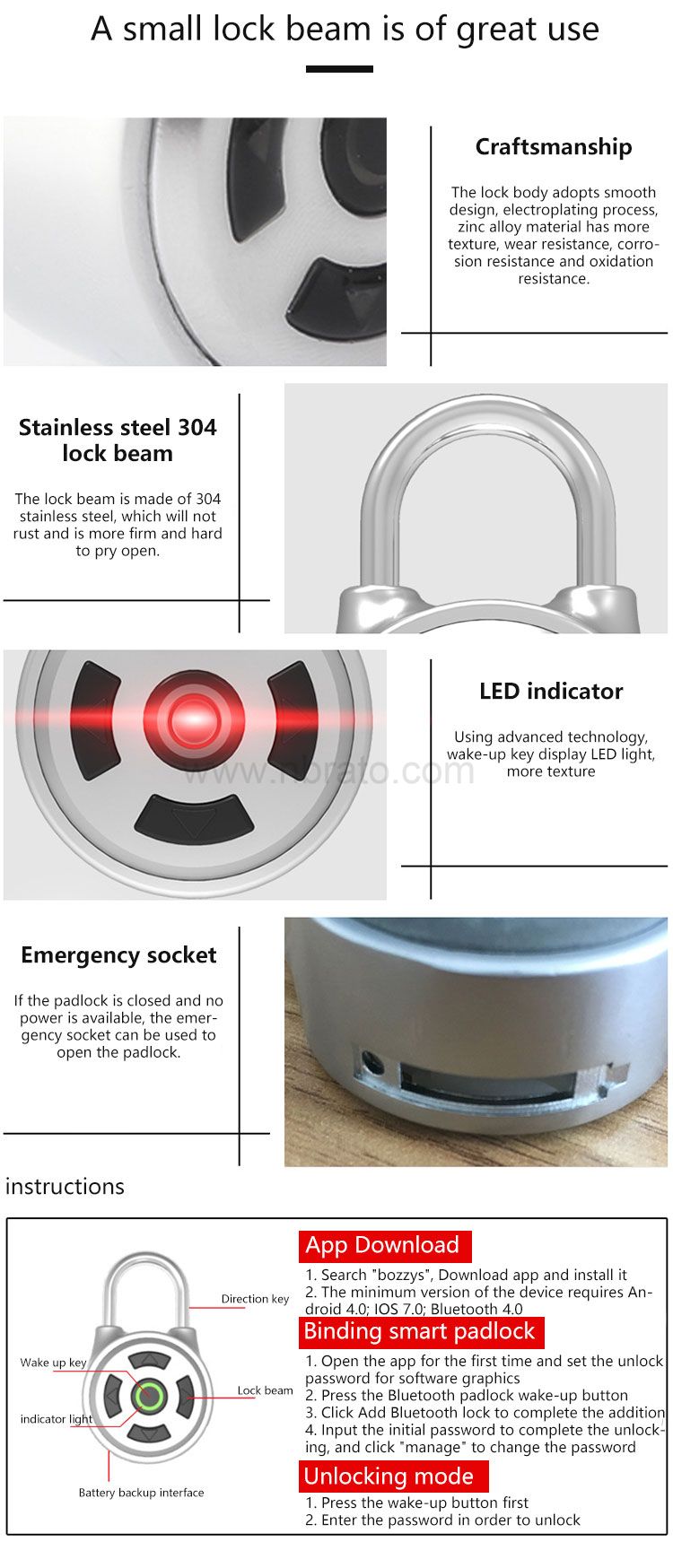 High quality intelligent bluetooth keyless door lock with smartphone app smart padlock High quality intelligent bluetooth keyless door lock with smartphone app smart padlock
