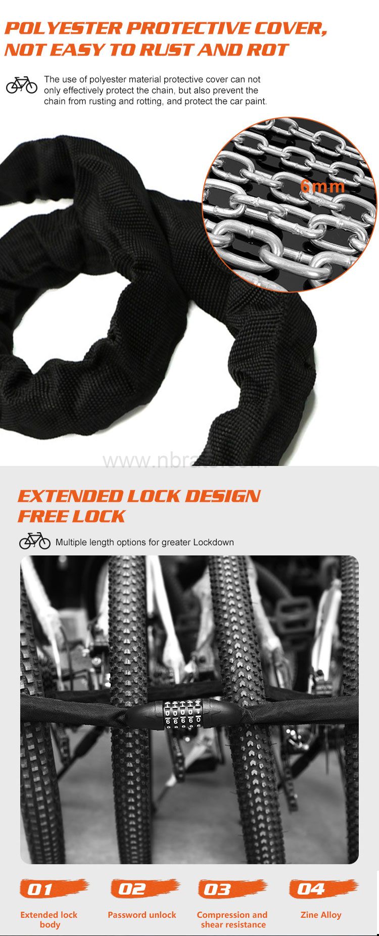 heavy duty anti theft password lock 5 digit bike chain lock