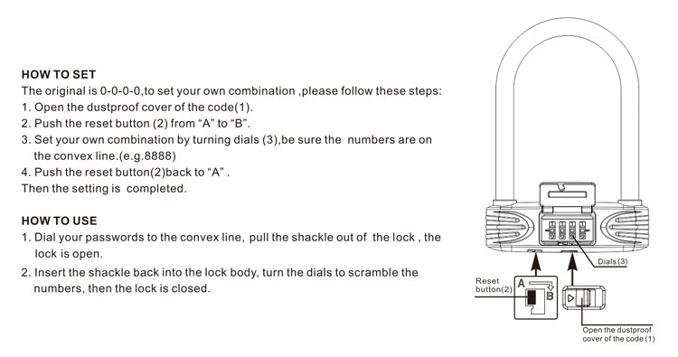 Anti-theft key safe Waterproof U Shaped password Bike Lock OEM Combination Bicycle Lock