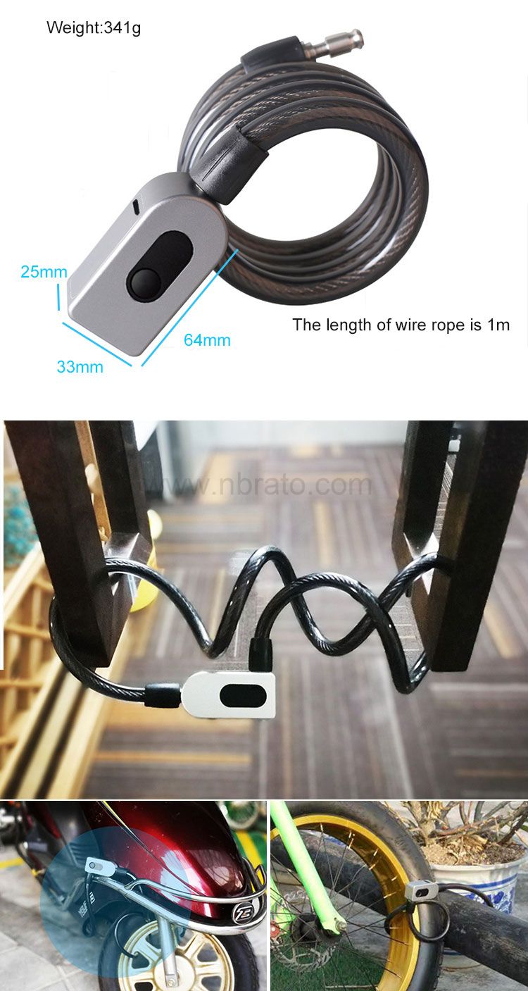 Foldable 1.0m Long Steel Ring Cable USB Charging Smart Fingerprint Bicycle Lock