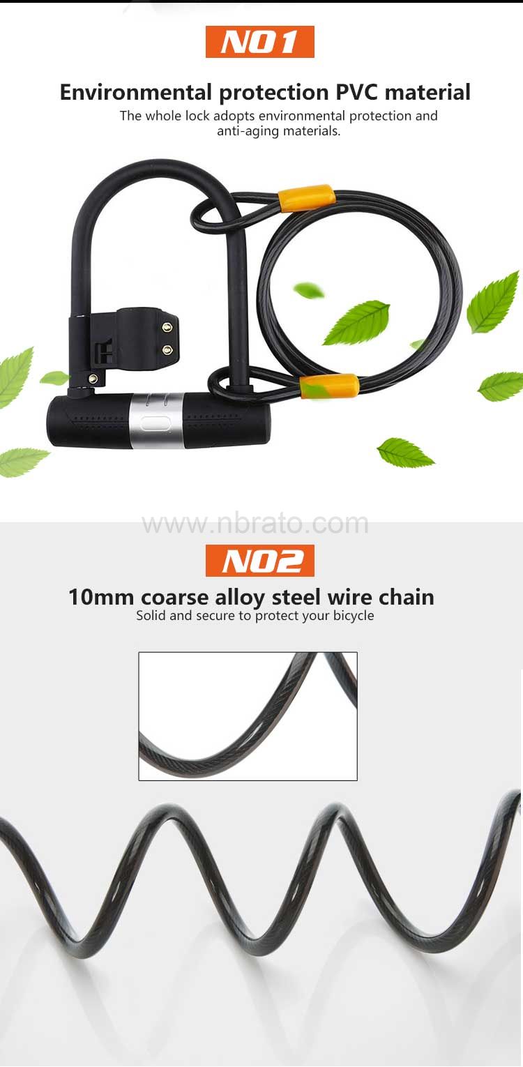 16mm steel shackle Heavy Duty Security U type bicycle Lock with cable