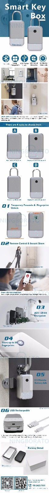Security Home Use APP control Hang Design Electronic Password Fingerprint Padlock Smart Key Storage Box