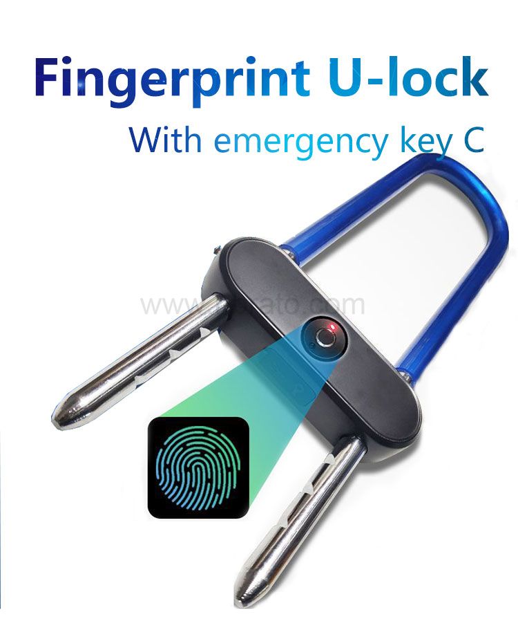 2020 new product smart u-lock for motorbike or bicycle Fingerprint U-lock Key fingerprint double unlock U-lock