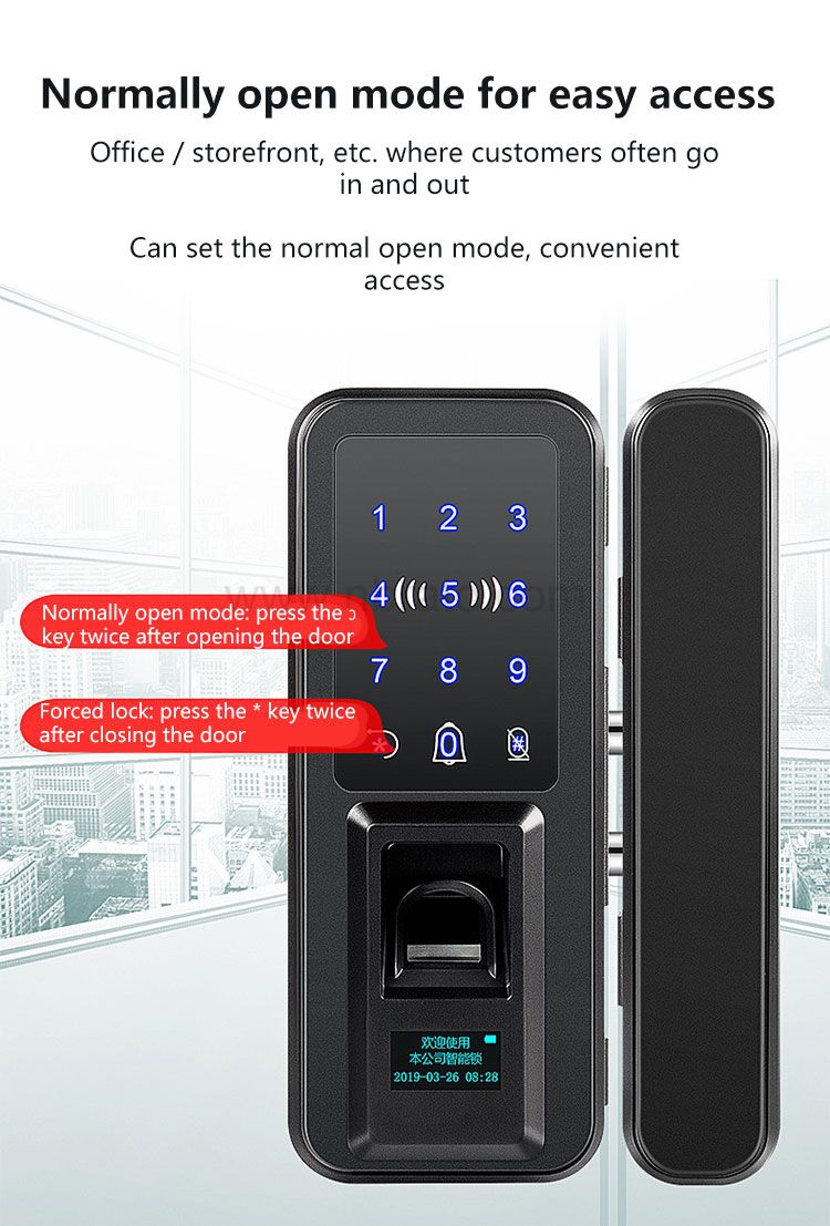 Hot sale Smart Fingerprint Digital Door Lock For Glass Door With App Password Remote Control Unlock Hot sale Smart Fingerprint Digital Door Lock For Glass Door With App Password Remote Control Unlock