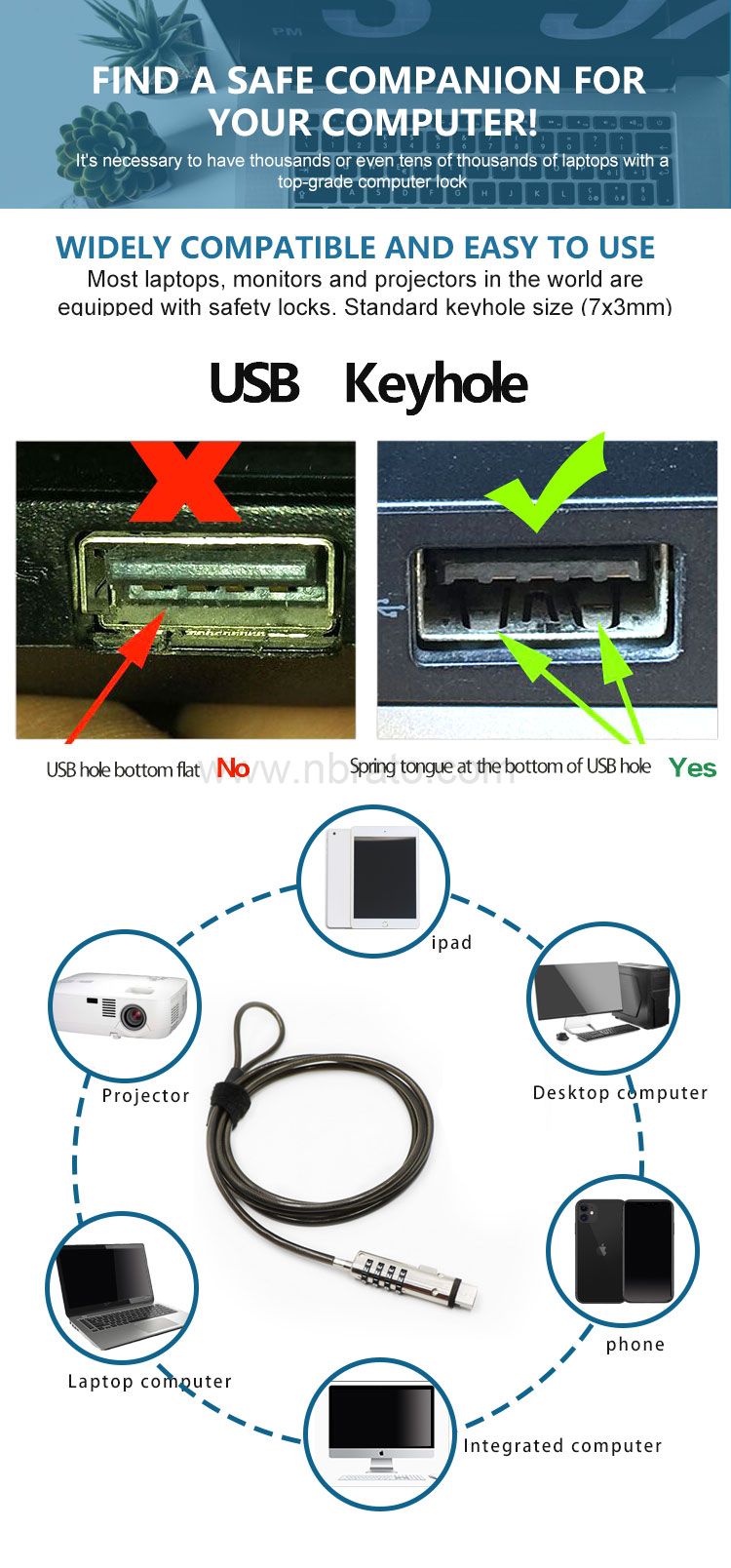 Cable computer USB Anti-theft 4 password Combination Laptop Lock