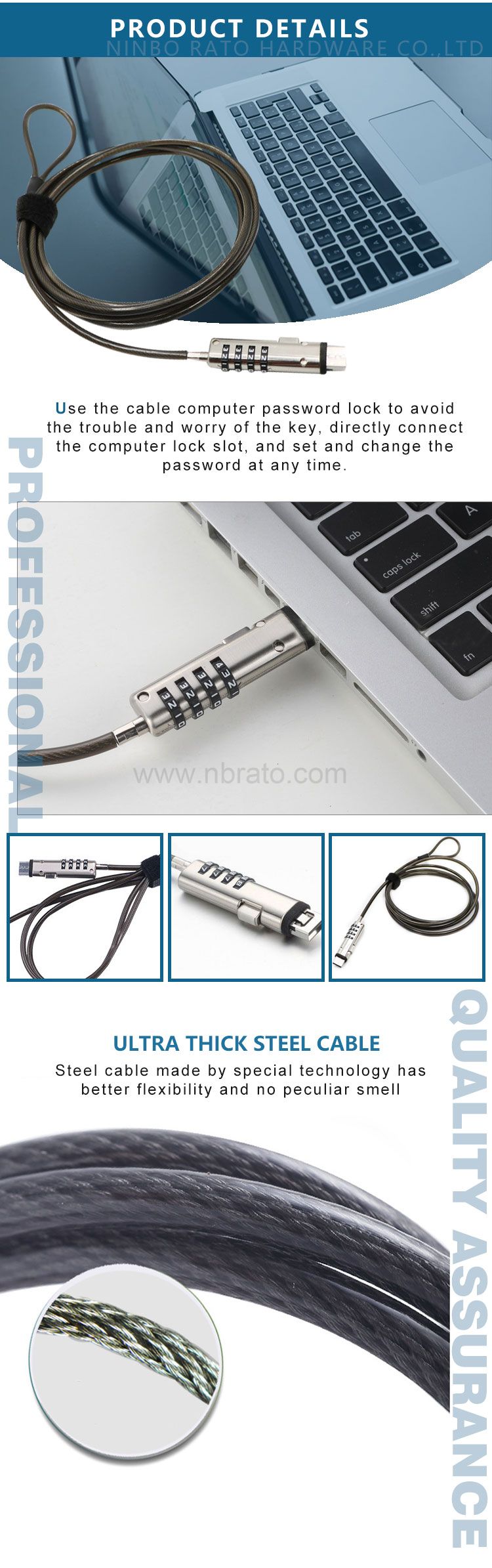 Cable computer USB Anti-theft 4 password Combination Laptop Lock