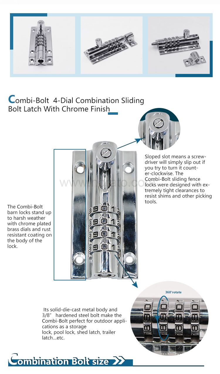 Outdoor use Combo Bolt 4-Dials Combination Sliding Bolt Latch door lock