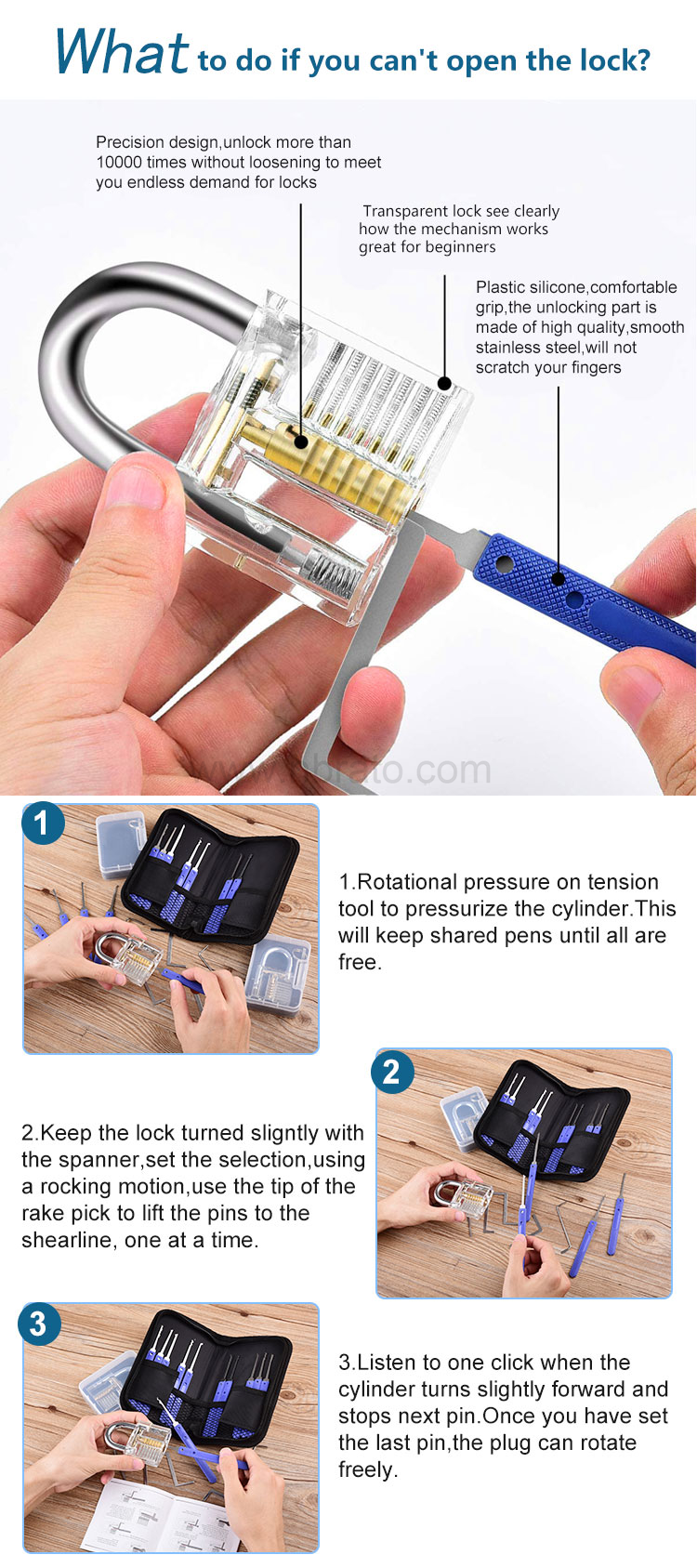 17 pieces pock picking tools with 1 cear practice and training locks for lock picking locksmith tool