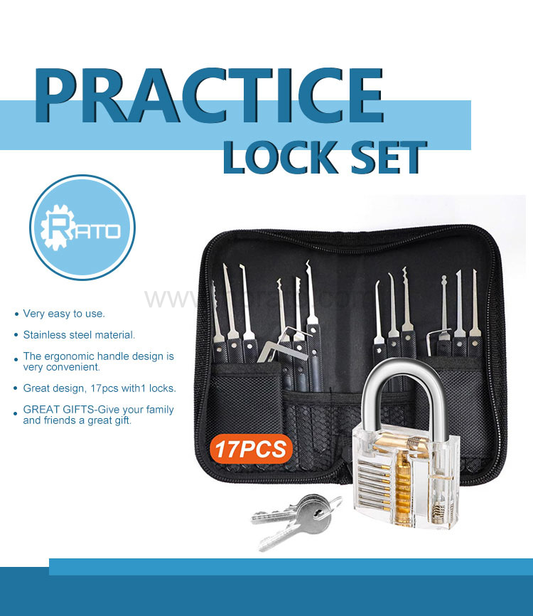 17 pieces pock picking tools with 1 cear practice and training locks for lock picking locksmith tool