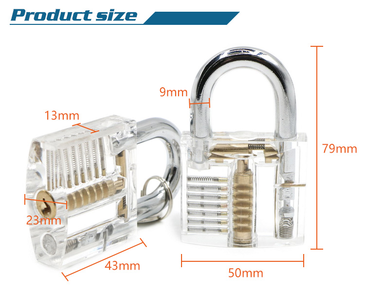 Stainless Steel 15 pcs professional unlocking Lock Pick Set Lock Smith Training Tools with one Transparent Padlock