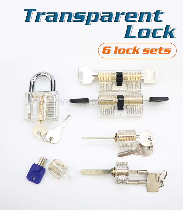 6-Piece Practice Lock Set for Beginner and Pro Locksmiths Transparent Padlock Training Tool